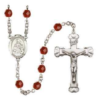 Silver Plated 6mm Fire Polished Saint Angela Merici Rosary in Ruby