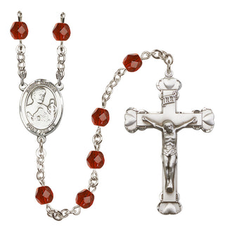 Silver Plated 6mm Fire Polished Saint Kieran Rosary in Ruby