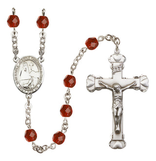 Silver Plated 6mm Fire Polished Saint Jeanne Chezard de Matel Rosary in Ruby