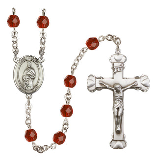 Silver Plated 6mm Fire Polished Saint Eligius Rosary in Ruby