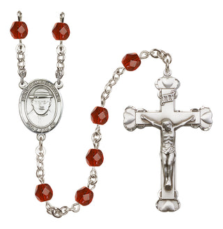 Silver Plated 6mm Fire Polished Saint Damien of Molokai Rosary in Ruby