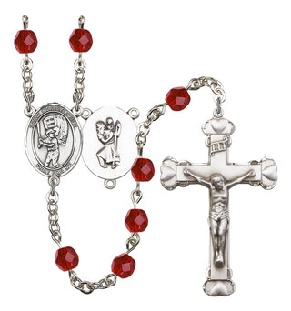 Saint Christopher and Baseball Rosary with Ruby Beads