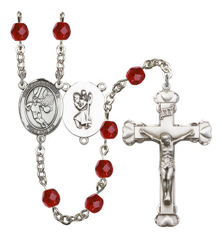 Saint Christopher and Basketball Rosary with Ruby Beads
