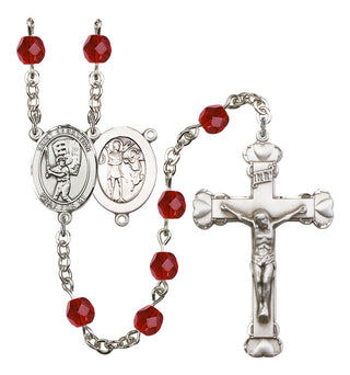 Saint Sebastian and Baseball Rosary with Ruby Beads