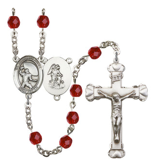 Guardian Angel and Football Rosary with Ruby Beads