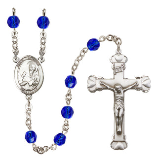 Silver Plated 6mm Fire Polished Saint Andrew the Apostle Rosary in Sapphire