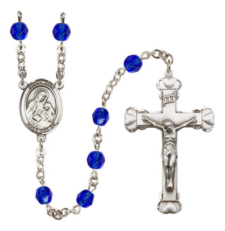 Silver Plated 6mm Fire Polished Saint Ann Rosary in Sapphire