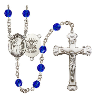 Silver-Plated 6mm Saint Brendan the Navigator / Navy Rosary