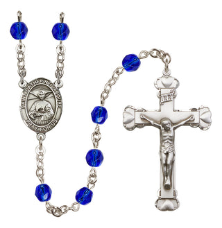 Silver Plated 6mm Fire Polished Saint Catherine Laboure Rosary in Sapphire