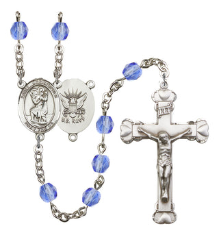 Saint Christopher and Navy Rosary with Sapphire Beads