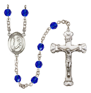 Silver Plated 6mm Fire Polished Saint Dominic de Guzman Rosary in Sapphire