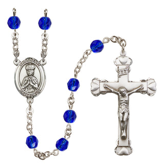 Silver Plated 6mm Fire Polished Saint Henry II Rosary in Sapphire