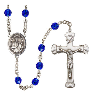 Silver Plated 6mm Fire Polished San Judas Rosary in Sapphire