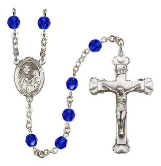 Silver Plated 6mm Fire Polished Saint Margaret Mary Alacoque Rosary in Sapphire