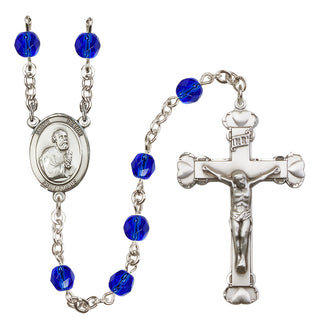 Silver Plated 6mm Fire Polished Saint Peter the Apostle Rosary in Sapphire