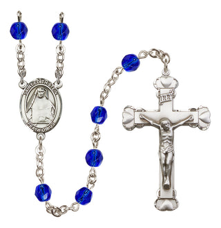 Silver Plated 6mm Fire Polished Saint Edith Stein Rosary in Sapphire