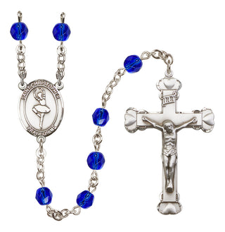 Silver Plated 6mm Fire Polished Saint Christopher/Dance Rosary in Sapphire