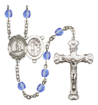 Saint Sebastian and Skiing Rosary with Sapphire Beads