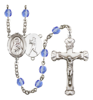 Saint Rita and Baseball Rosary with Sapphire Beads