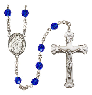 Silver Plated 6mm Fire Polished Saint Maria Goretti Rosary in Sapphire