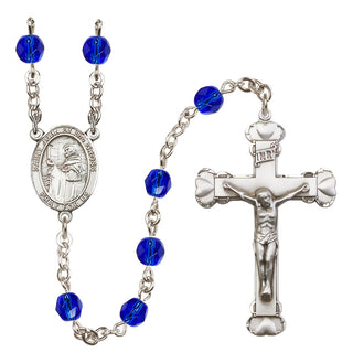 Silver Plated 6mm Fire Polished Saint John of the Cross Rosary in Sapphire
