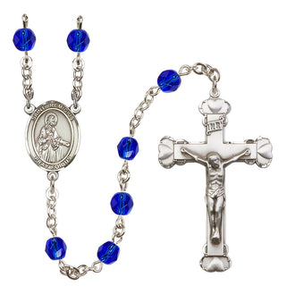 Silver Plated 6mm Fire Polished Saint Remigius of Reims Rosary in Sapphire