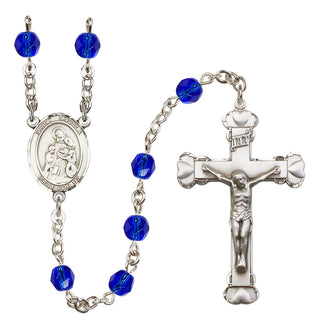 Silver Plated 6mm Fire Polished Saint Angela Merici Rosary in Sapphire