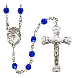 Silver Plated 6mm Fire Polished Saint Margaret of Cortona Rosary in Sapphire