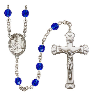 Silver Plated 6mm Fire Polished Saint Elizabeth of the Visitation Rosary in Sapphire