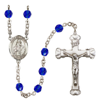 Silver Plated 6mm Fire Polished Saint Cornelius Rosary in Sapphire