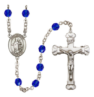 Silver Plated 6mm Fire Polished Saint Clement Rosary in Sapphire