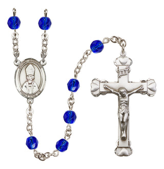 Silver Plated 6mm Fire Polished Saint Anselm of Canterbury Rosary in Sapphire