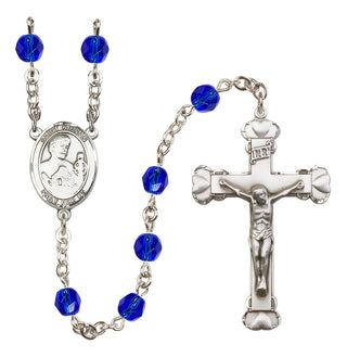 Silver Plated 6mm Fire Polished Saint Kieran Rosary in Sapphire