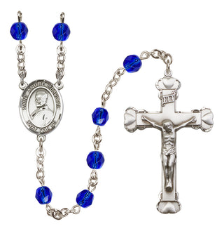 Silver Plated 6mm Fire Polished Saint Andre Bessette Rosary in Sapphire