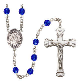 Silver Plated 6mm Fire Polished Saint Jadwiga of Poland Rosary in Sapphire