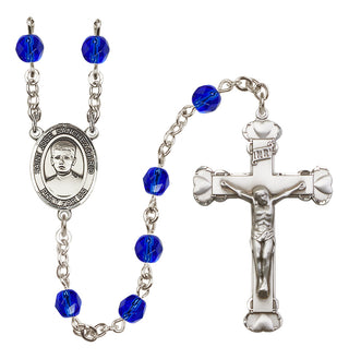Silver Plated 6mm Fire Polished Saint Jose Sanchez del Rio Rosary in Sapphire