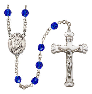 Silver Plated 6mm Fire Polished Saint Norbert of Xanten Rosary in Sapphire