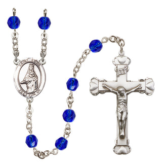Silver Plated 6mm Fire Polished Saint Emma Uffing Rosary in Sapphire