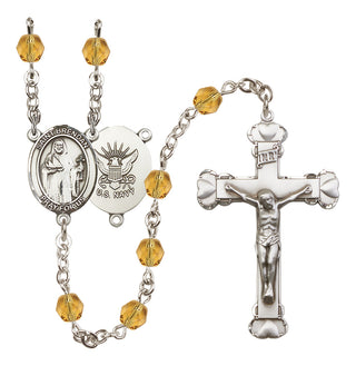 Silver-Plated 6mm Saint Brendan the Navigator / Navy Rosary
