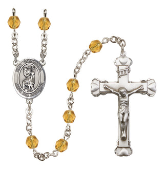 Silver Plated 6mm Fire Polished San Cristobal Rosary in Topaz
