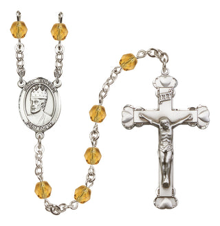 Silver Plated 6mm Fire Polished Saint Edward the Confessor Rosary in Topaz