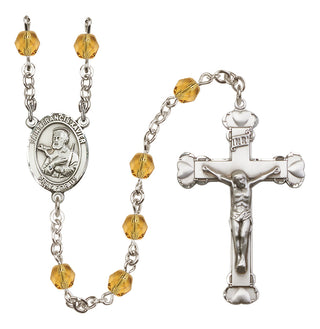 Silver Plated 6mm Fire Polished Saint Francis Xavier Rosary in Topaz