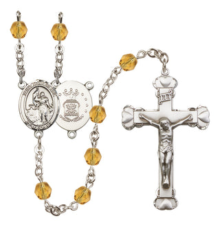 Silver Plated 6mm Fire Polished Saint Joan of Arc / Air Force Rosary in Topaz