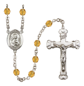 Silver Plated 6mm Fire Polished Saint John the Apostle Rosary in Topaz