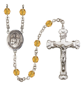 Silver Plated 6mm Fire Polished San Judas Rosary in Topaz