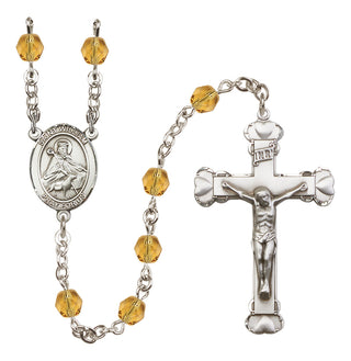 Silver Plated 6mm Fire Polished Saint William of Rochester Rosary in Topaz