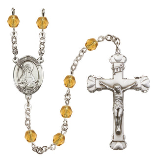 Silver Plated 6mm Fire Polished Saint Bridget of Sweden Rosary in Topaz