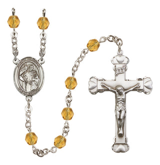 Silver Plated 6mm Fire Polished Saint Ursula Rosary in Topaz