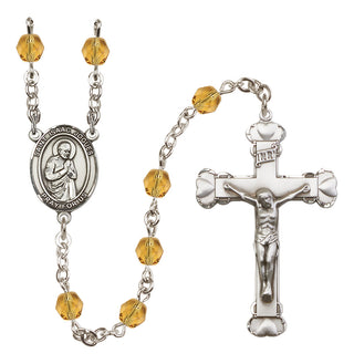 Silver Plated 6mm Fire Polished Saint Isaac Jogues Rosary in Topaz