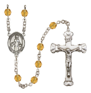 Silver Plated 6mm Fire Polished Saint Nino de Atocha Rosary in Topaz